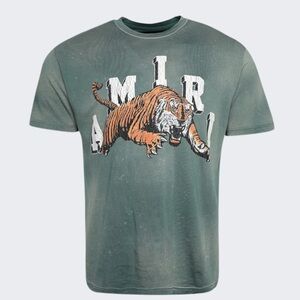 Amiri Tiger Logo Cotton T-Shirt Green Men’s Large